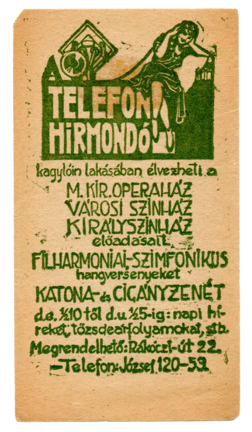 Telefonhírmondót reklámozó számolócédula